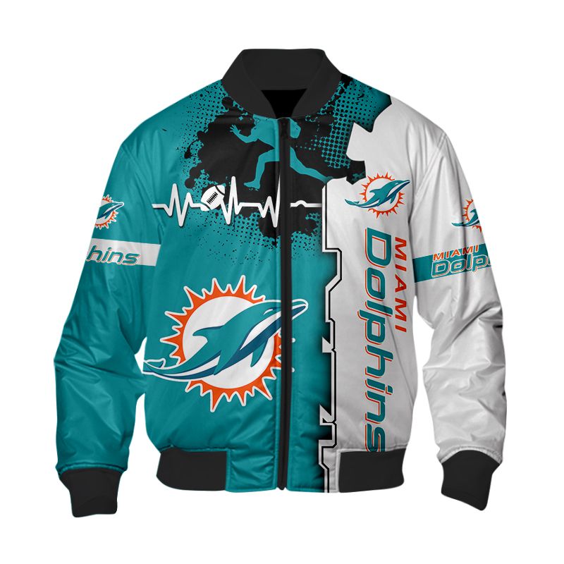 Miami Dolphins Bomber Jacket graphic heart ECG line