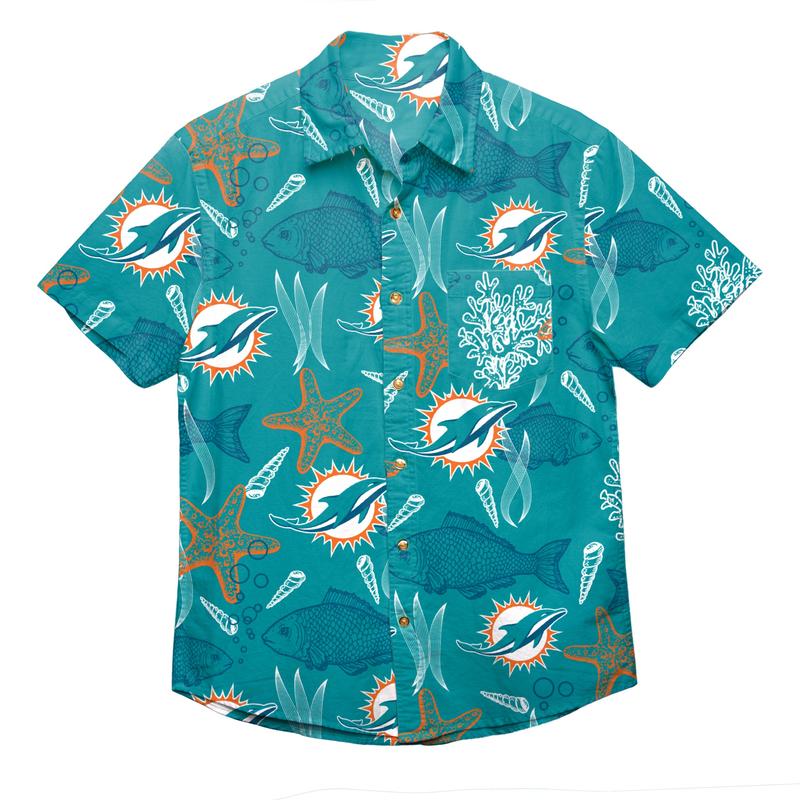 MIAMI DOLPHINS FLORAL BUTTON UP SHIRT NFL MENS