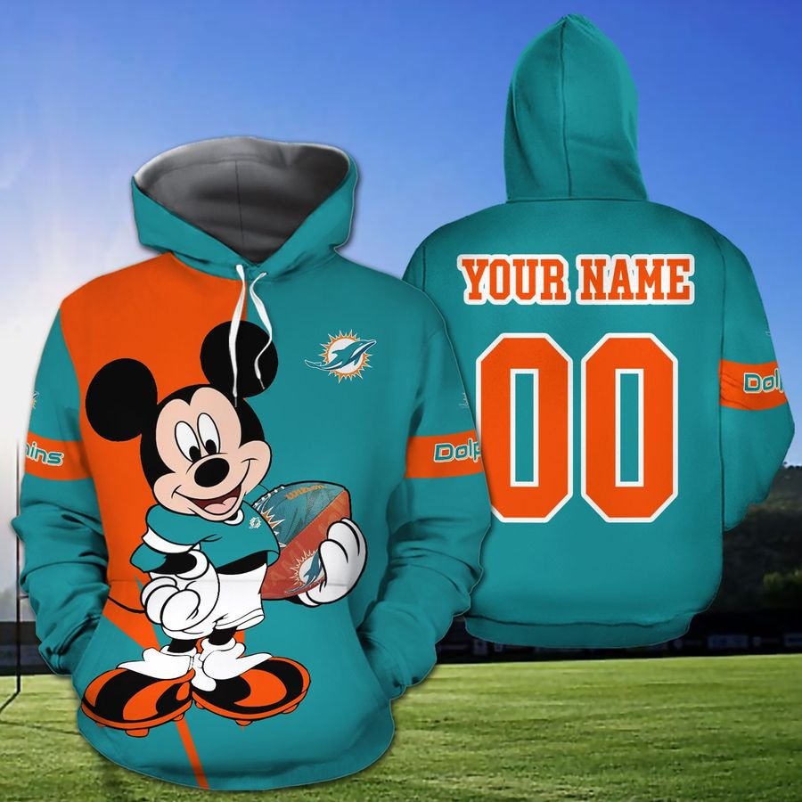 Miami Dolphins Hoodie Disney Mickey Custom Name And Number All Over ...
