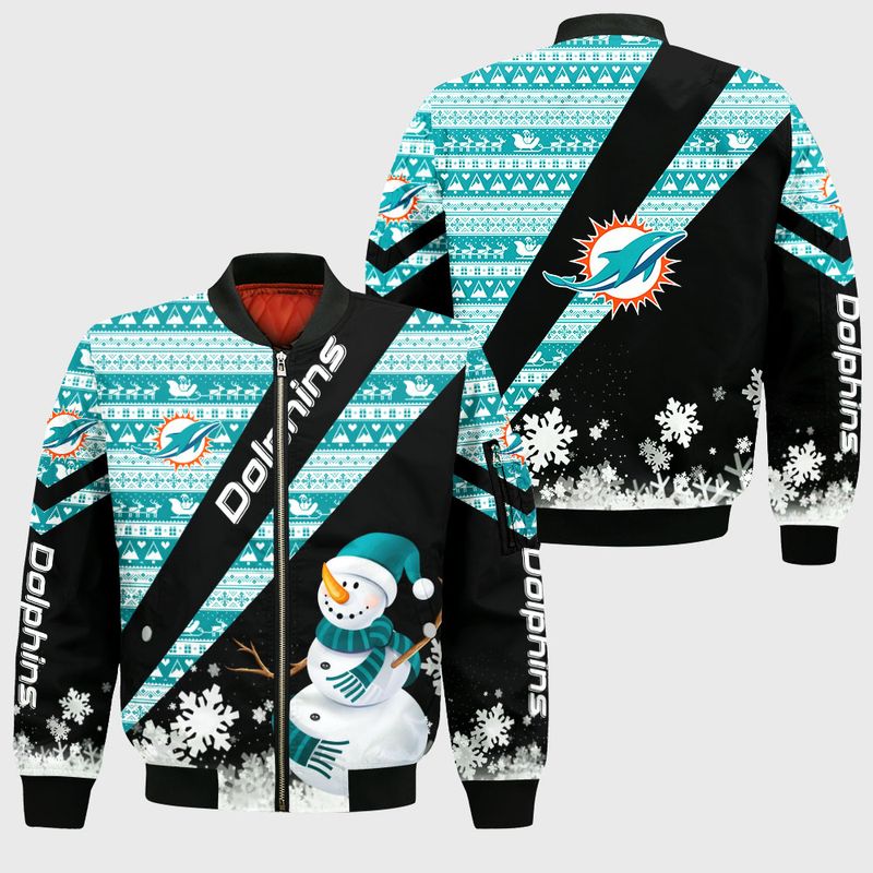 Miami Dolphins Shop - miami dolphins bomber jacket xmas snowman limited edition25733
