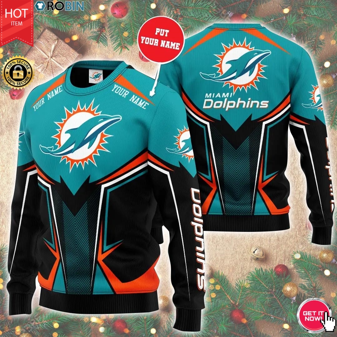Miami Dolphins Shop - miami dolphins sweater 3d custom name print wool87429