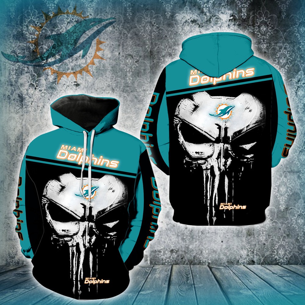 Miami Dolphins Shop - nfl miami dolphins hoodie skull 3d pullover45780