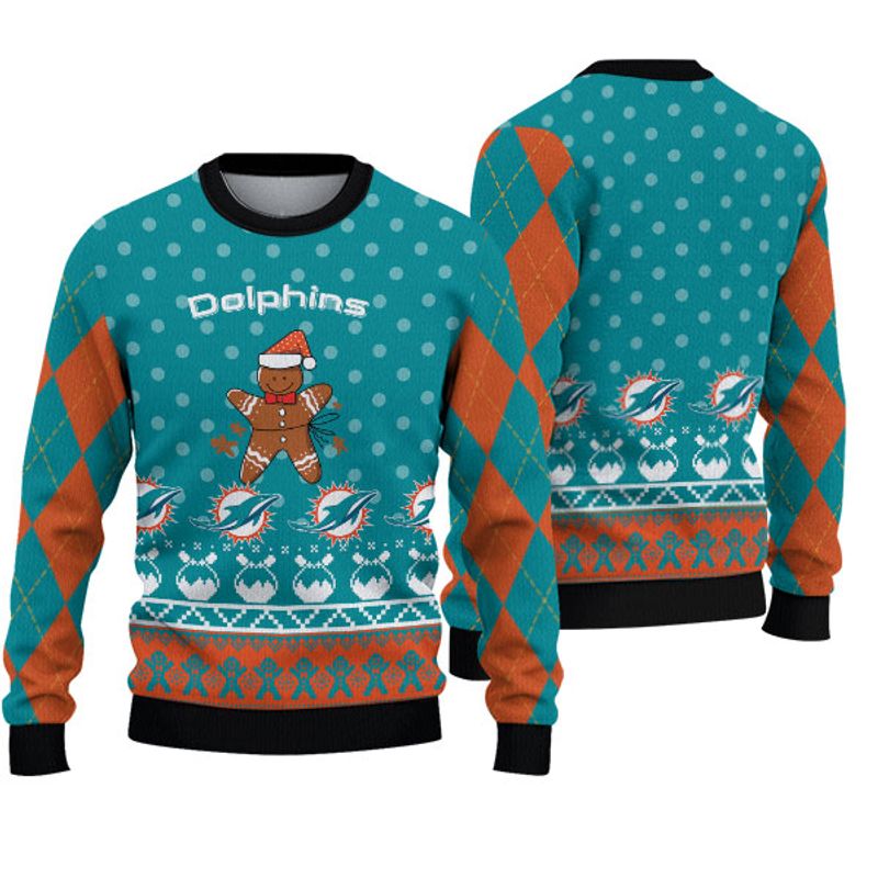 Miami Dolphins Shop - nfl miami dolphins sweater christmas gingerbread man limited edition knitted98198