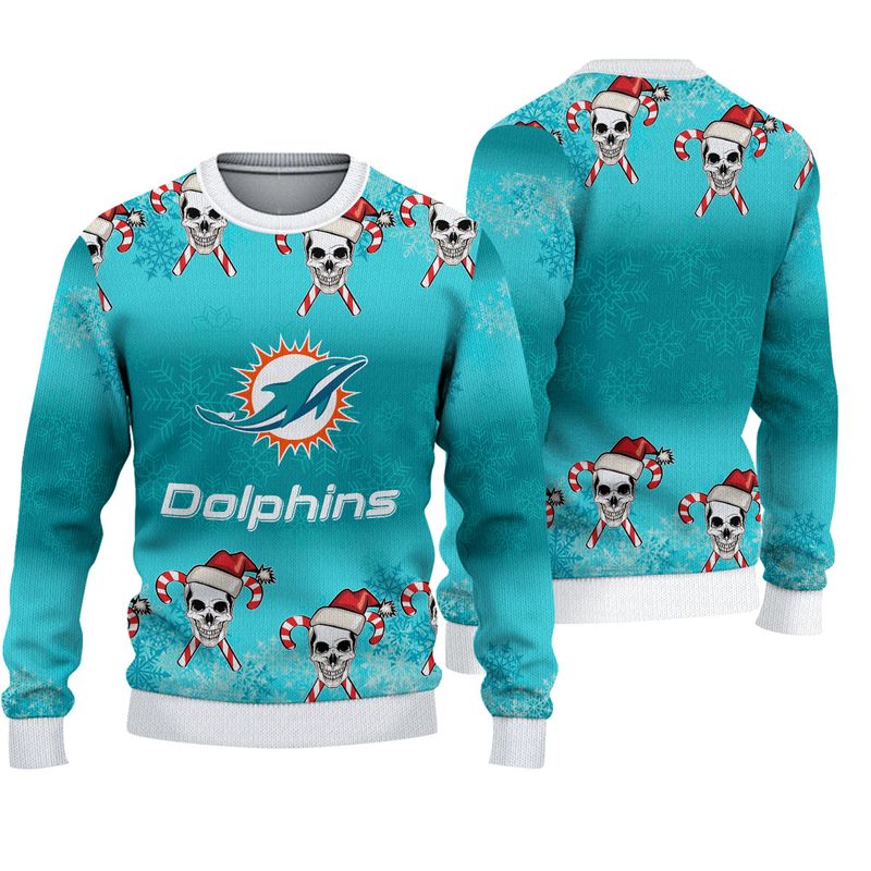 Miami Dolphins Shop - nfl miami dolphins sweater christmas skull limited edition knitted69943