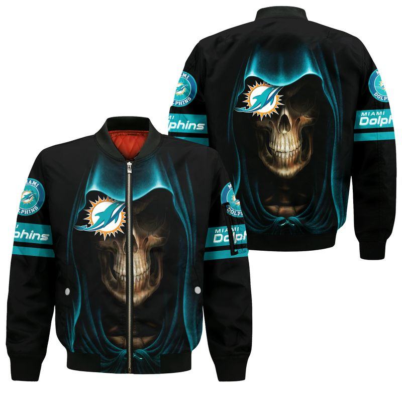 NFL Miami Dolphins Bomber Jacket SKull Limited Edition All Over Print