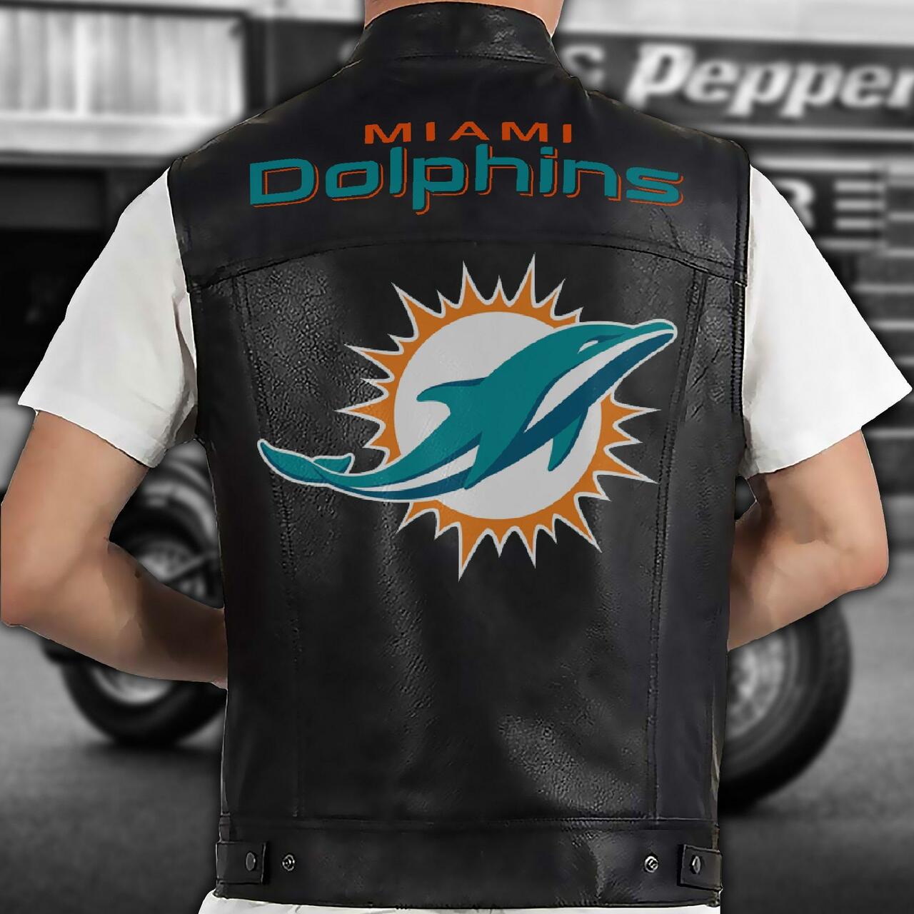 NFL Miami Dolphins Football Black Leather Vest Sport