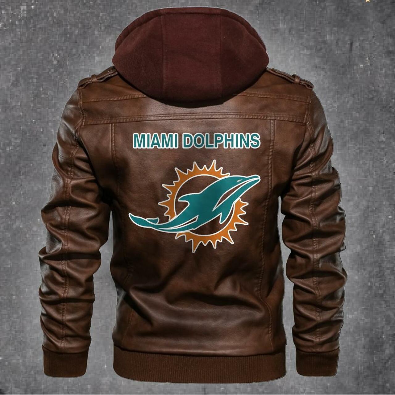 NFL Miami Dolphins Football Leather Jacket Motorcycle