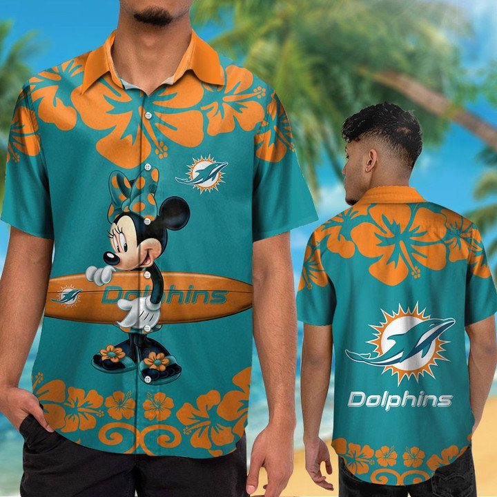 NFL Miami Dolphins Hawaiian Shirt Minnie Mouse Tropical Aloha
