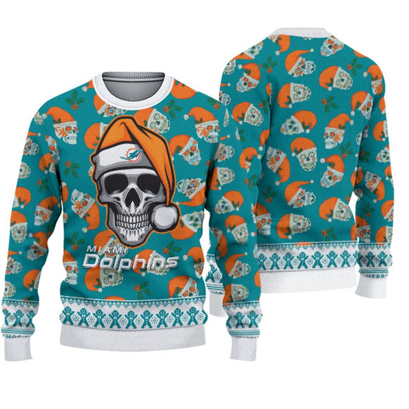 Miami Dolphins Shop - nfl miami dolphins knitted sweater christmas skull limited edition21997