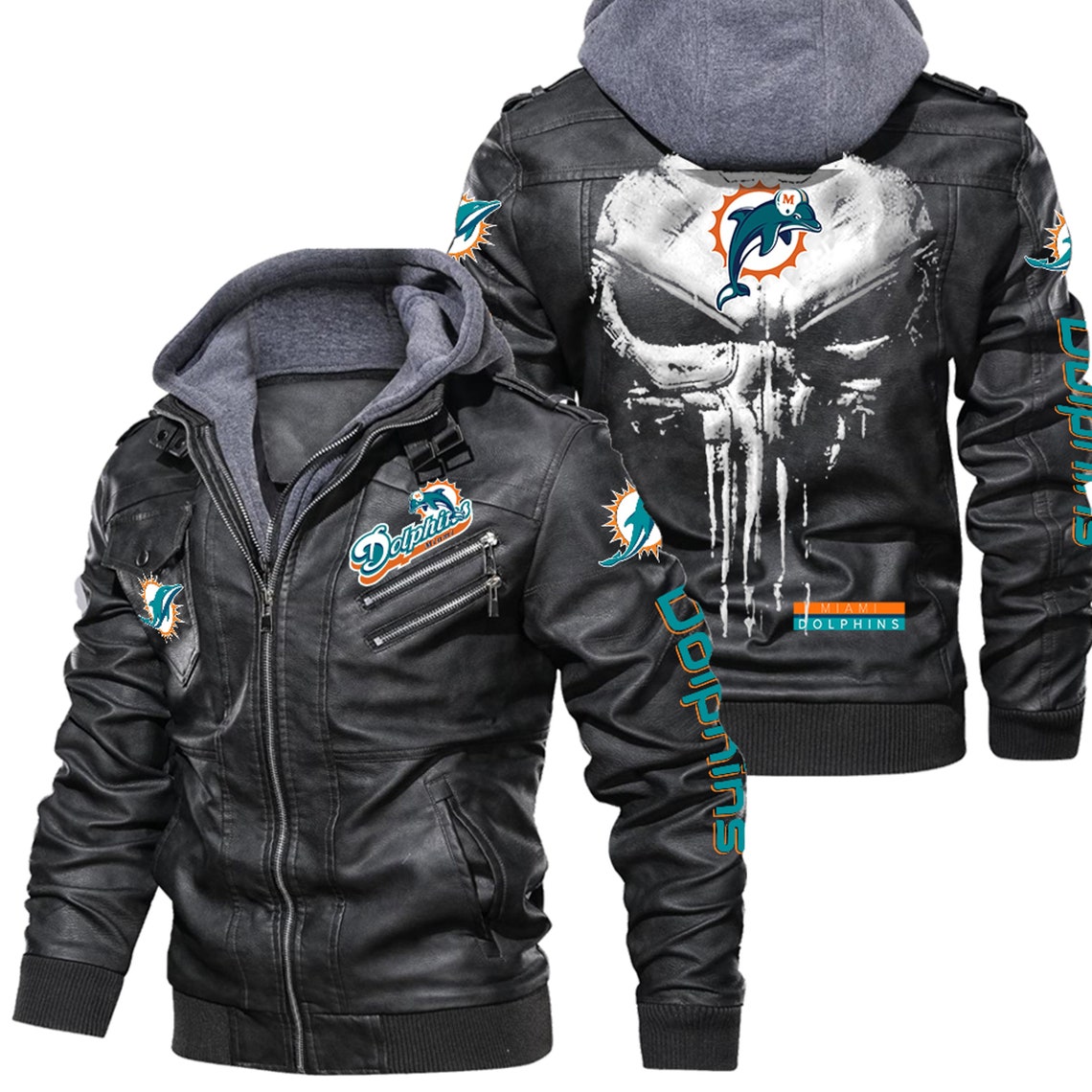 Miami Dolphins Shop - nfl miami dolphins leather jacket 3d skull88802