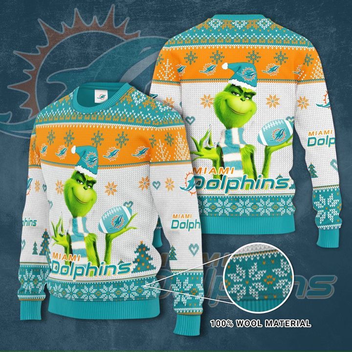Miami Dolphins Shop - nfl miami dolphins sweater 3d grinch ugly christmas46125