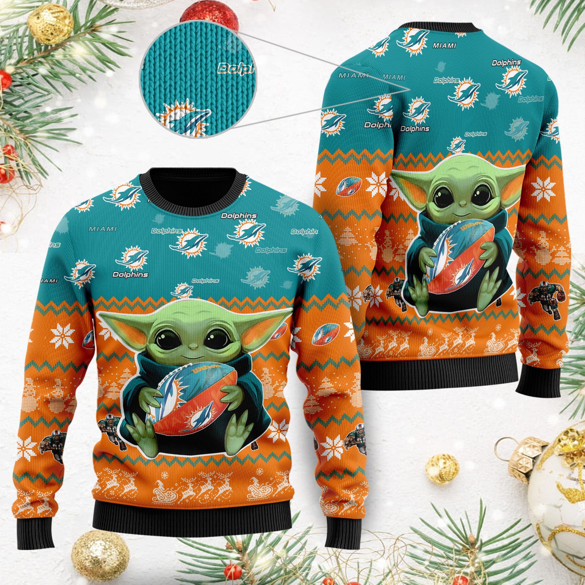 Miami Dolphins Shop - nfl miami dolphins sweater baby yoda ugly christmas68055