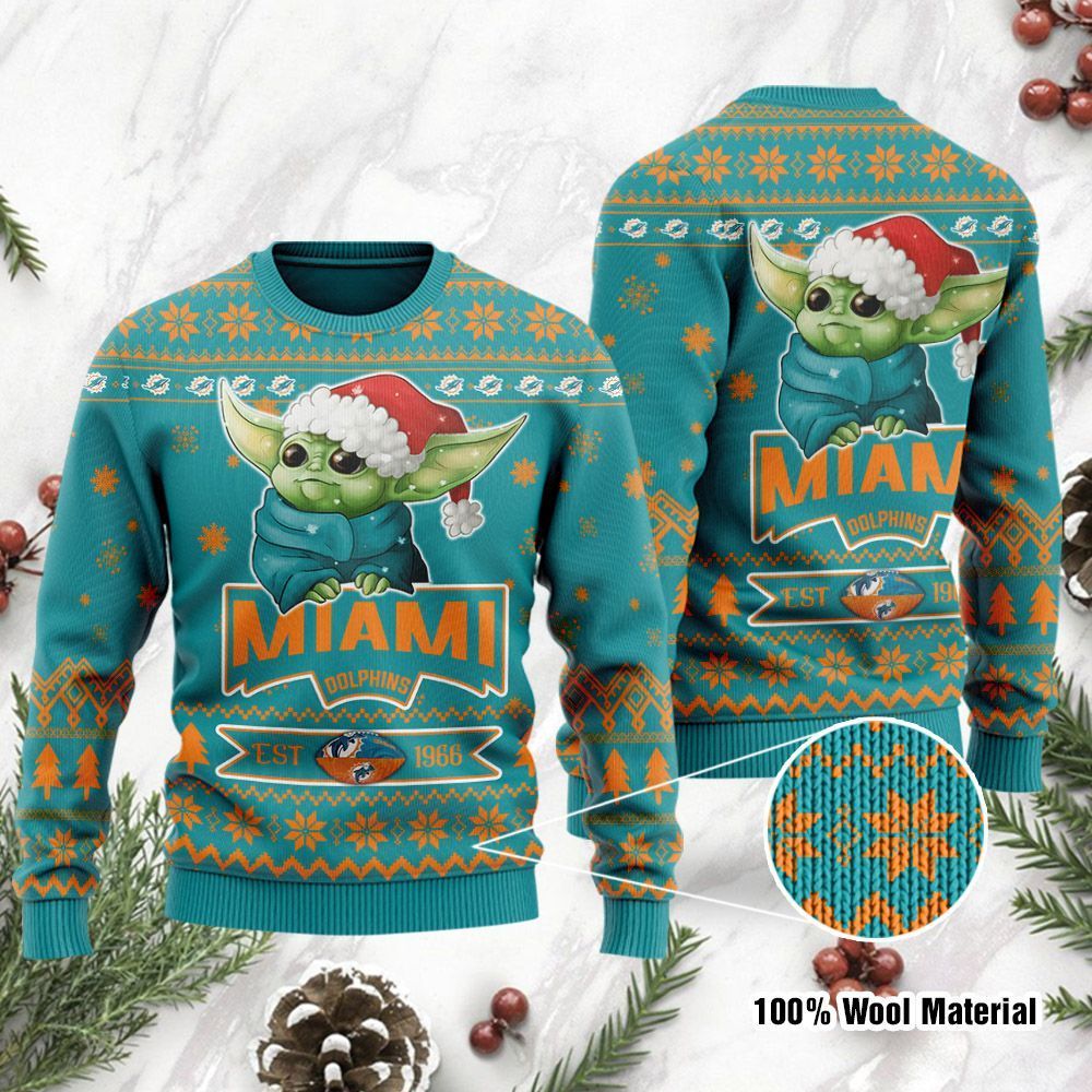Miami Dolphins Shop - nfl miami dolphins sweater cute baby yoda grogu ugly christmas28055