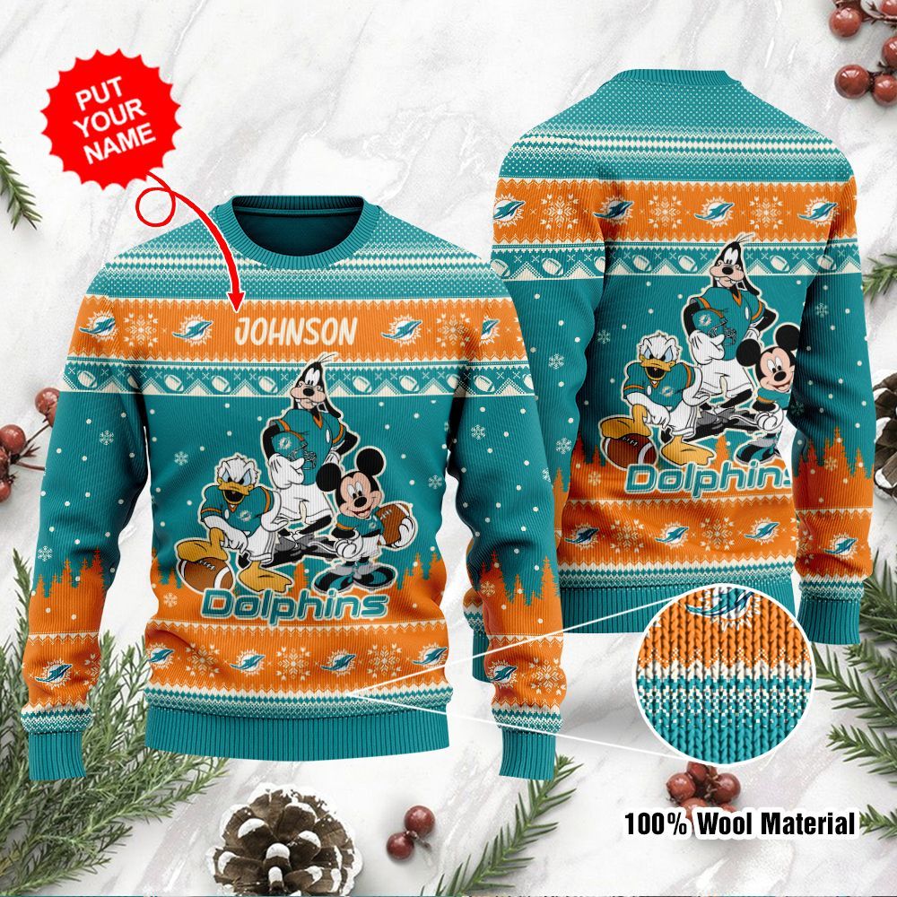 Miami Dolphins Shop - nfl miami dolphins sweater disney donald duck mickey mouse goofy ugly christmas48900