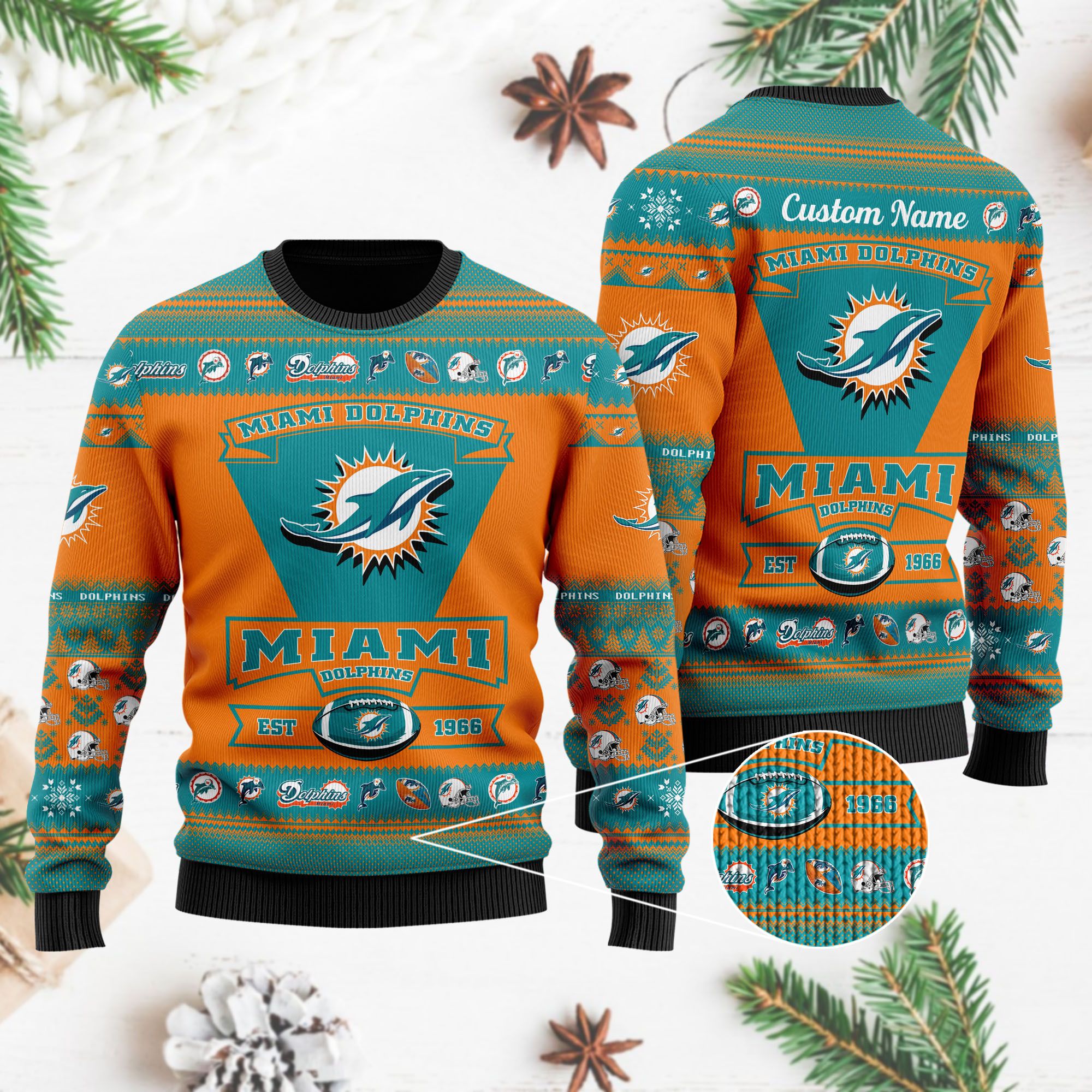 Miami Dolphins Shop - nfl miami dolphins sweater logo custom name ugly christmas69763