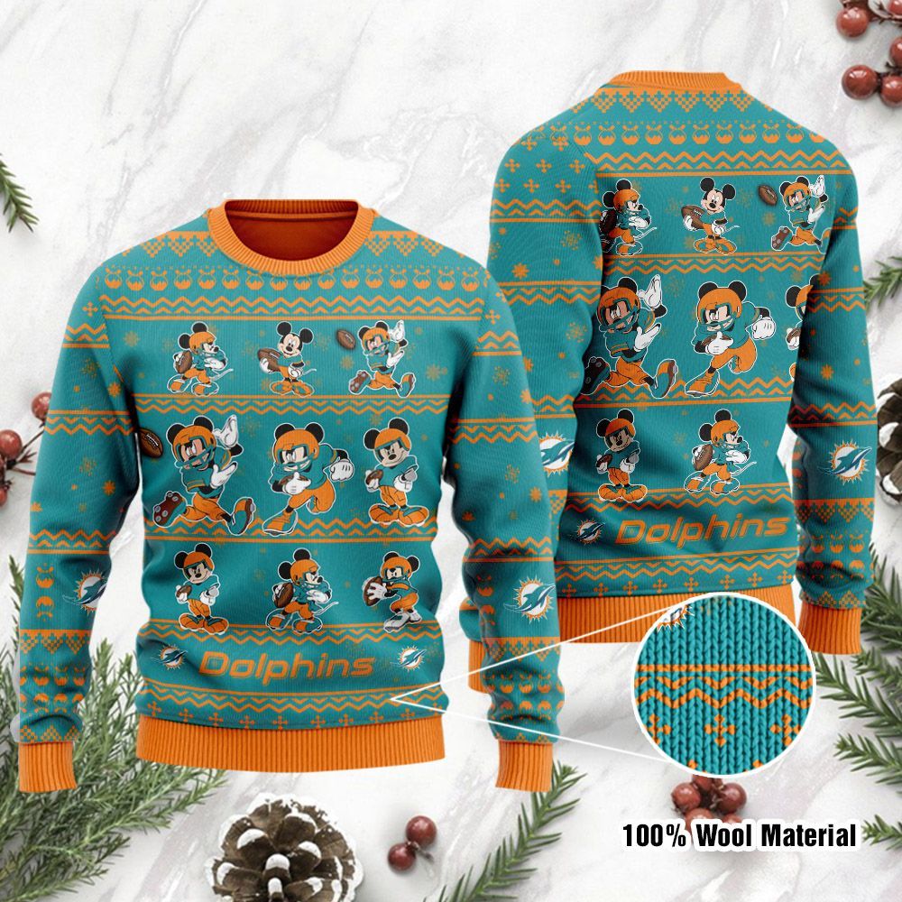 Miami Dolphins Shop - nfl miami dolphins sweater mickey mouse holiday party ugly christmas52507