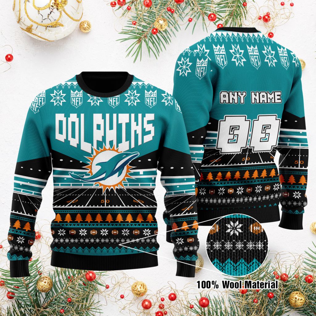 Miami Dolphins Shop - nfl miami dolphins sweater rugby stadium ugly christmas custom name number33624