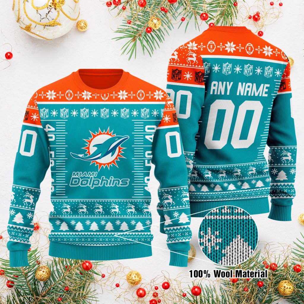 Miami Dolphins Shop - nfl miami dolphins sweater ugly christmas custom name number91094