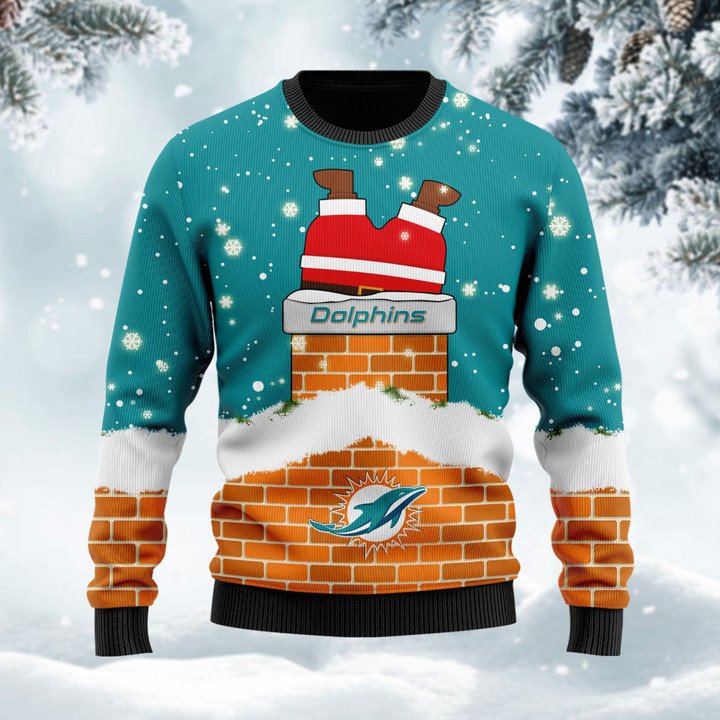 NFL Miami Dolphins Sweatshirt Santa Claus Custom Name 3D Ugly Christmas