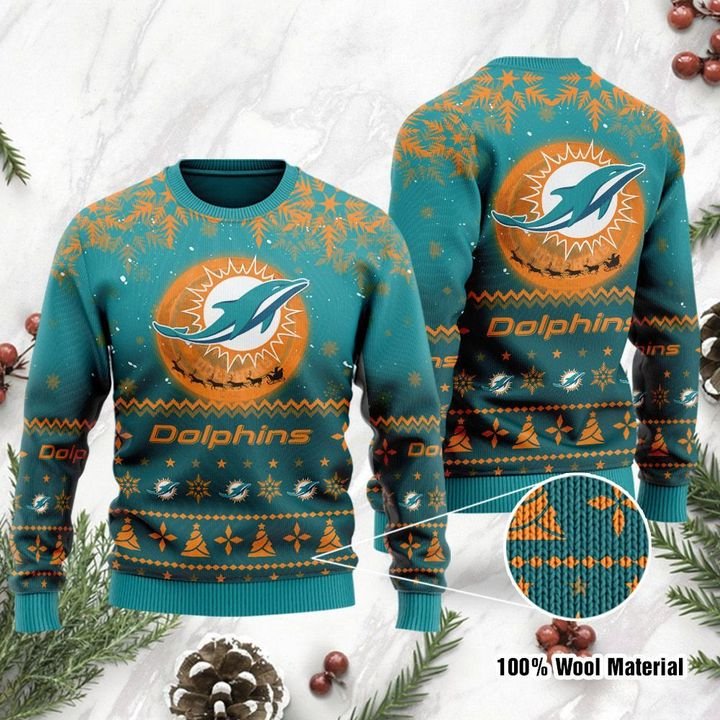 Miami Dolphins Shop - nfl miami dolphins sweatshirt santa claus in the moon ugly christmas44613