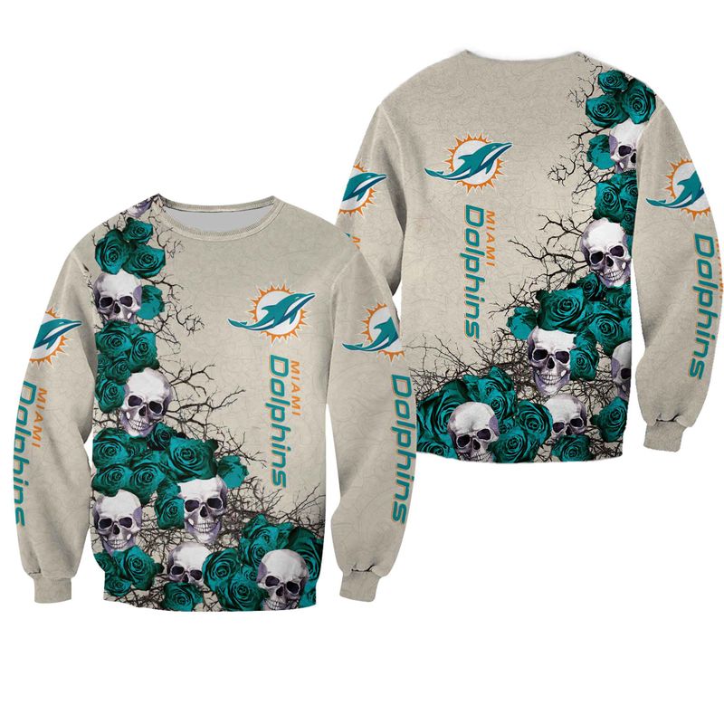 Miami Dolphins Shop - nfl miami dolphins sweatshirt skull limited edition all over print14963