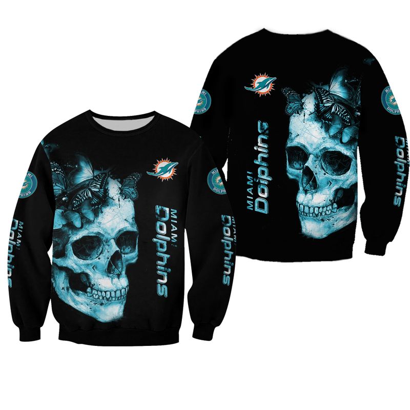 Miami Dolphins Shop - nfl miami dolphins sweatshirt skull limited edition all over print17633