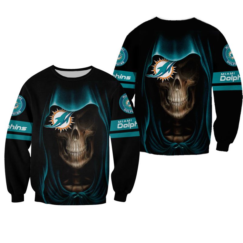 Miami Dolphins Shop - nfl miami dolphins sweatshirt skull limited edition all over print55117