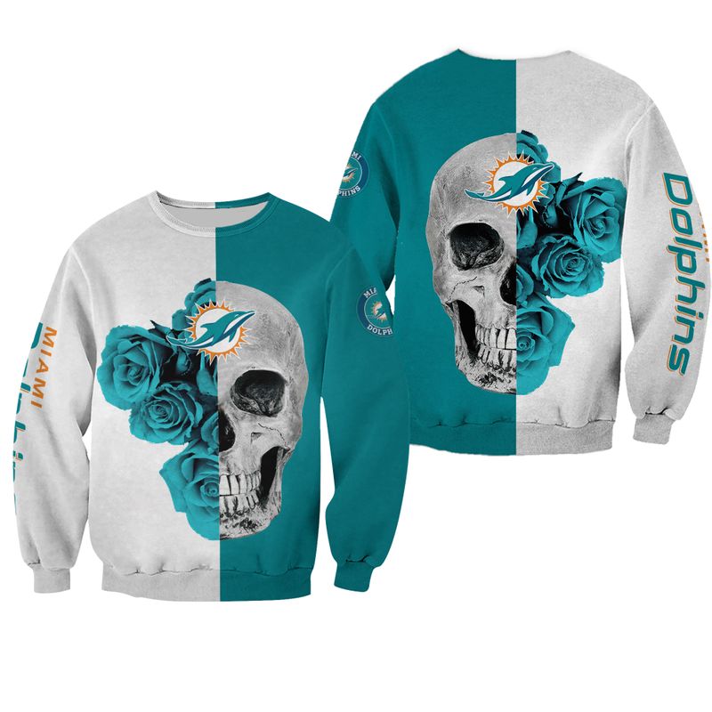 Miami Dolphins Shop - nfl miami dolphins sweatshirt skull limited edition all over print58119