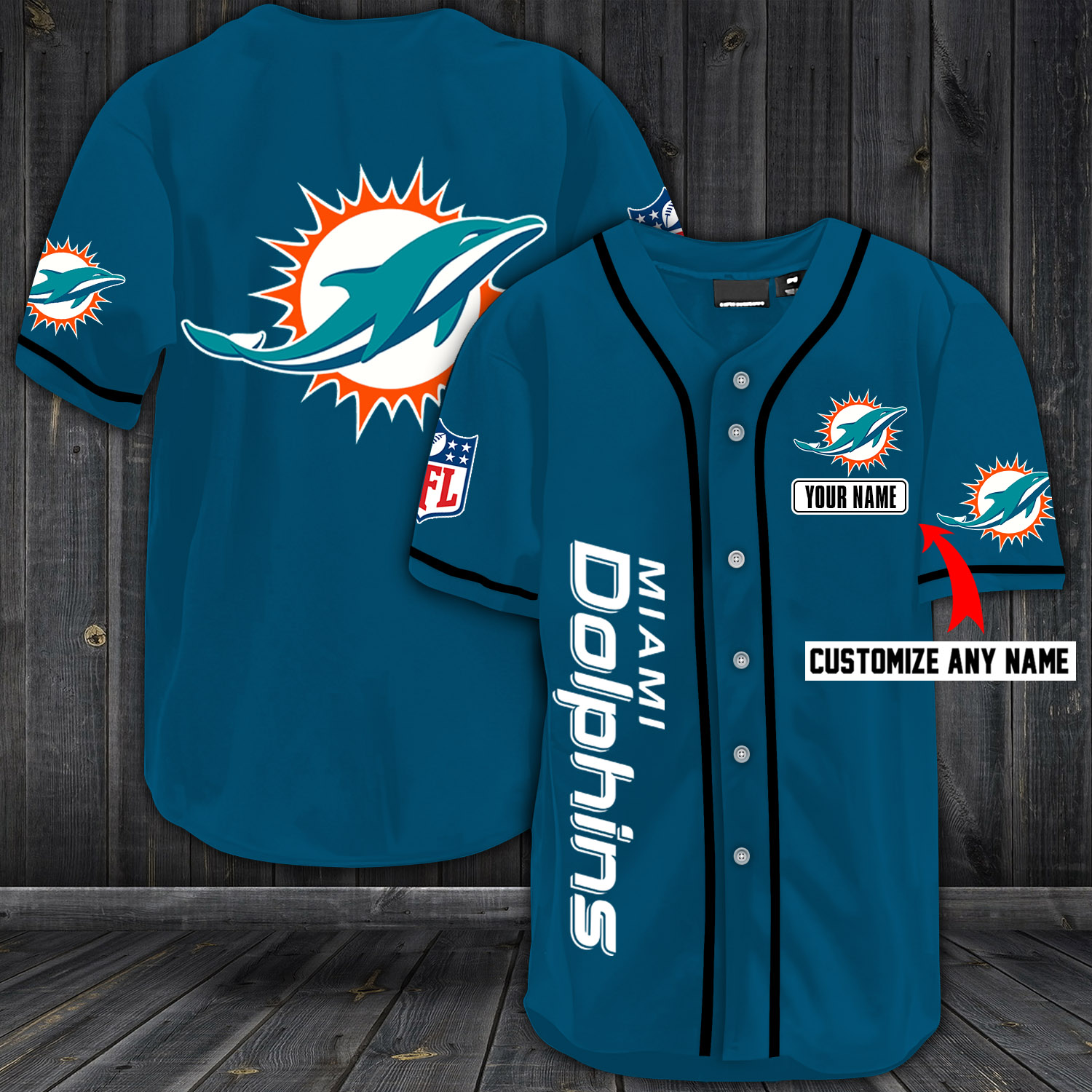 Miami Dolphins Baseball Jersey Shirts Sports Custom Name Blue