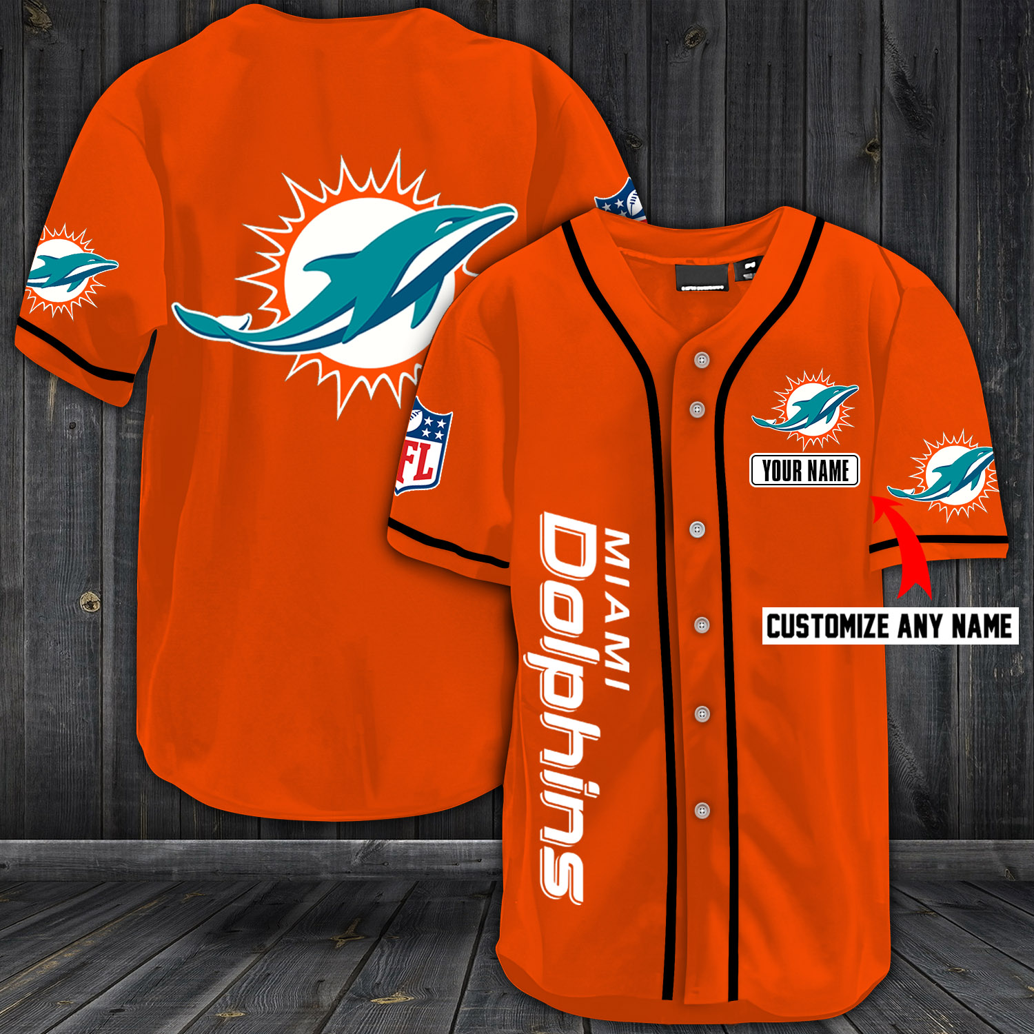 Miami Dolphins Baseball Jersey Shirts Sports Custom Name Orange