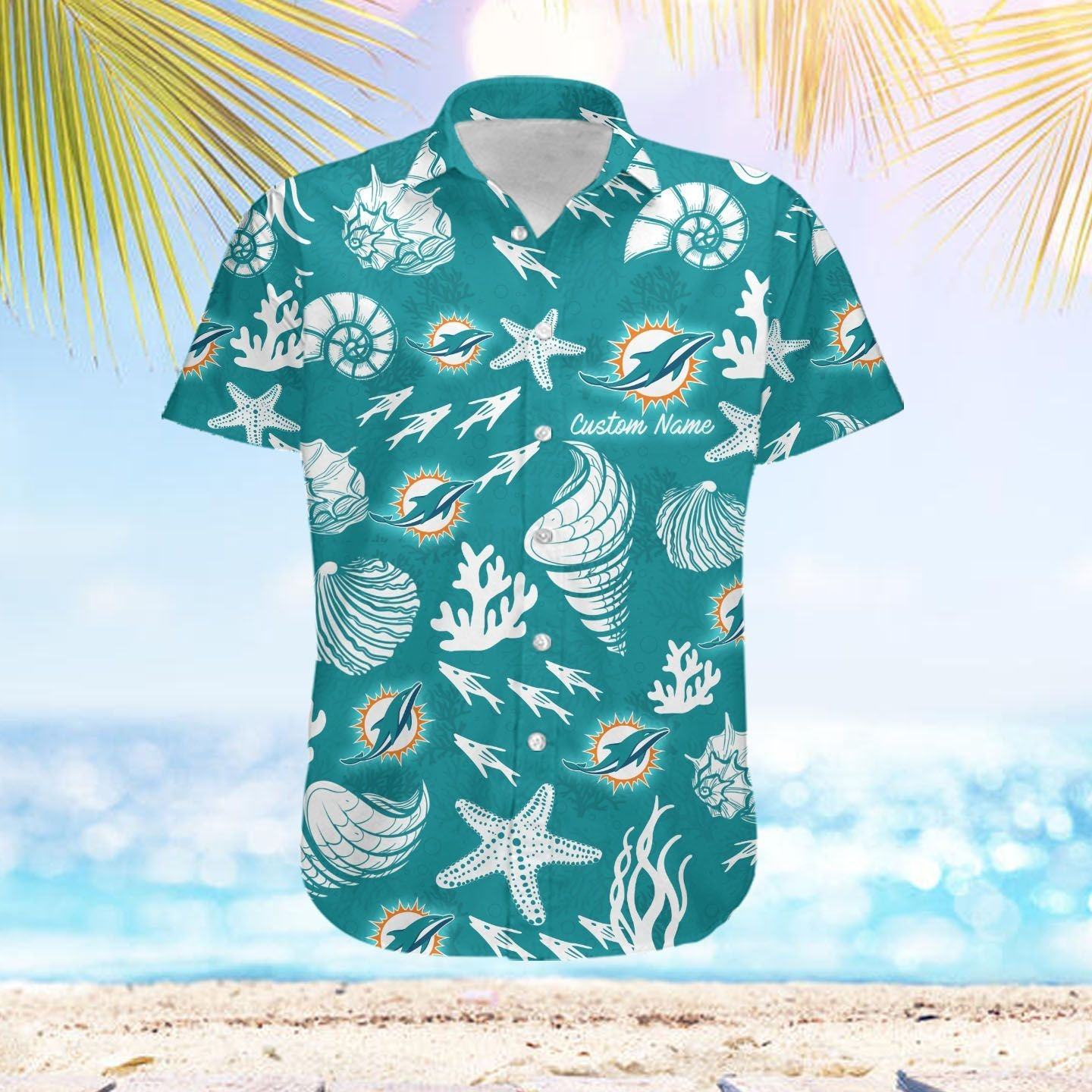 Custom Name Miami Dolphins Hawaiian Shirt NFL Football Button Up