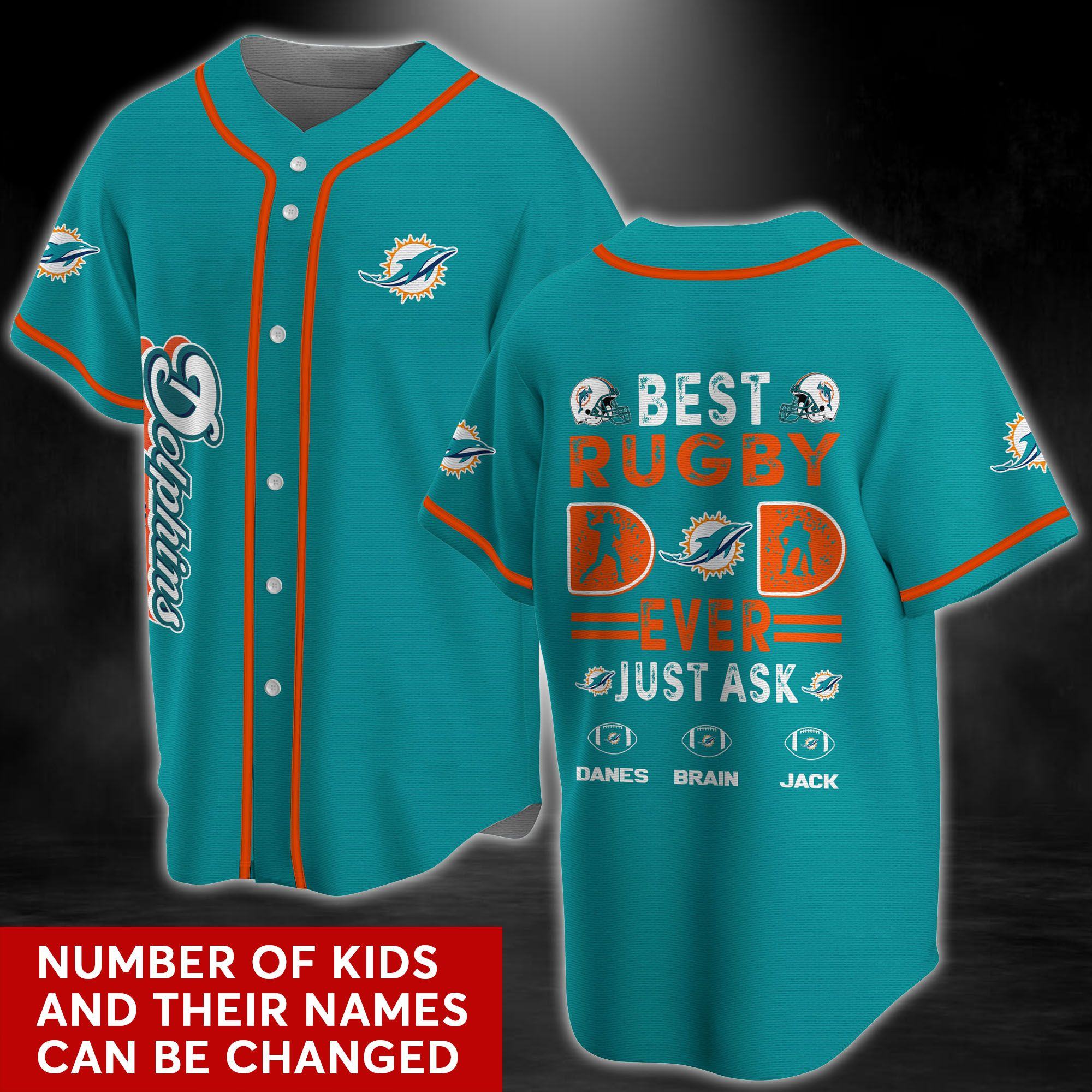 Dolphins Baseball Jersey Best Dad Ever Custom Miami Dolphins Gift