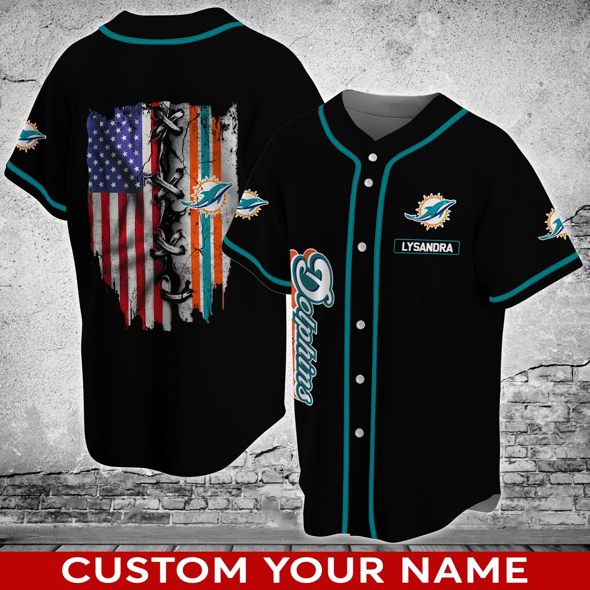 Miami Dolphins NFL baseball Jersey Shirt Custom Name US