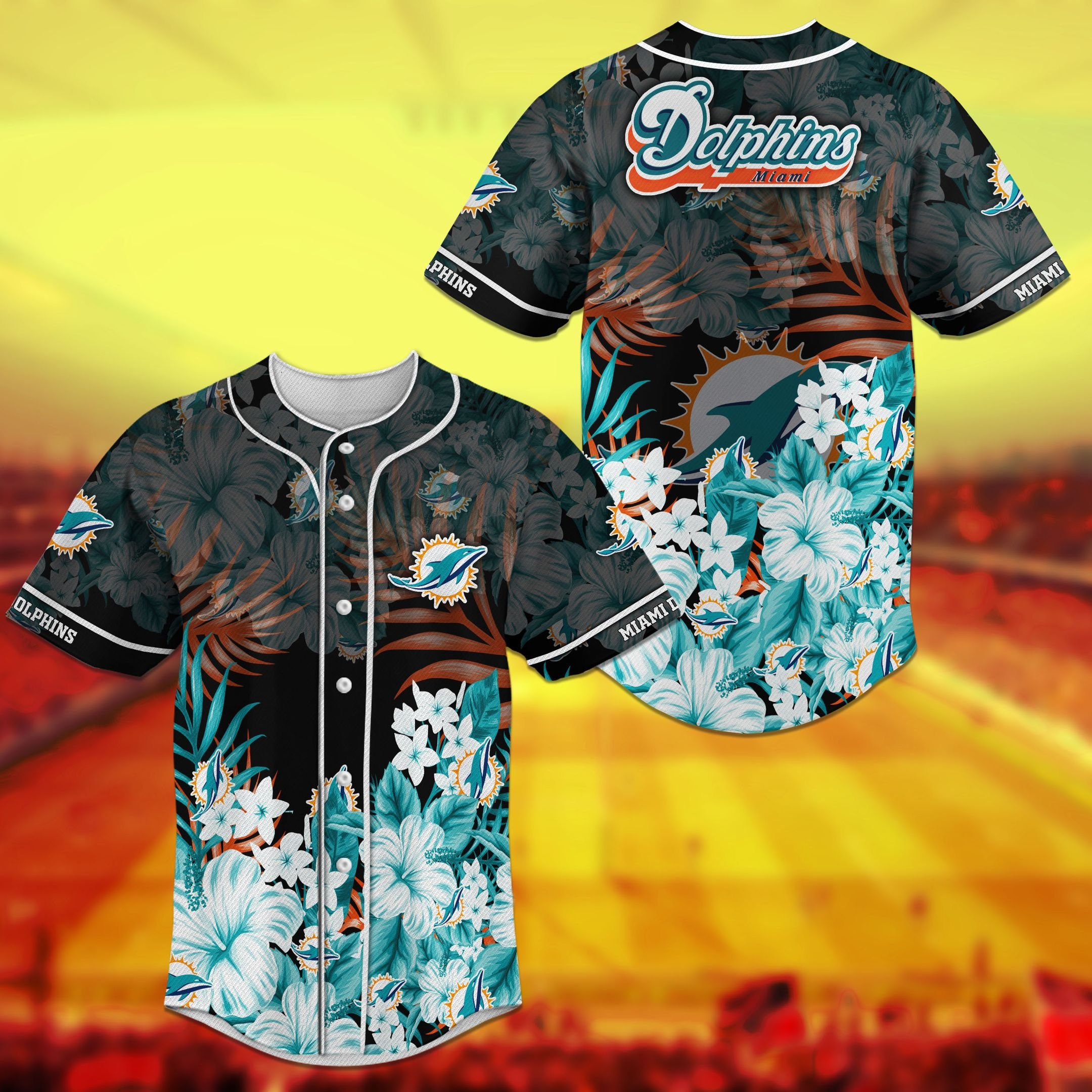 Miami Dolphins NFL baseball Jersey Shirt Floral