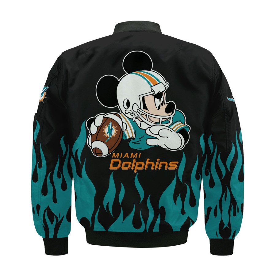 Miami Dolphins Shop - nfl miami dolphins bomber jacket football team logo symbol flames fire disney mickey 177746