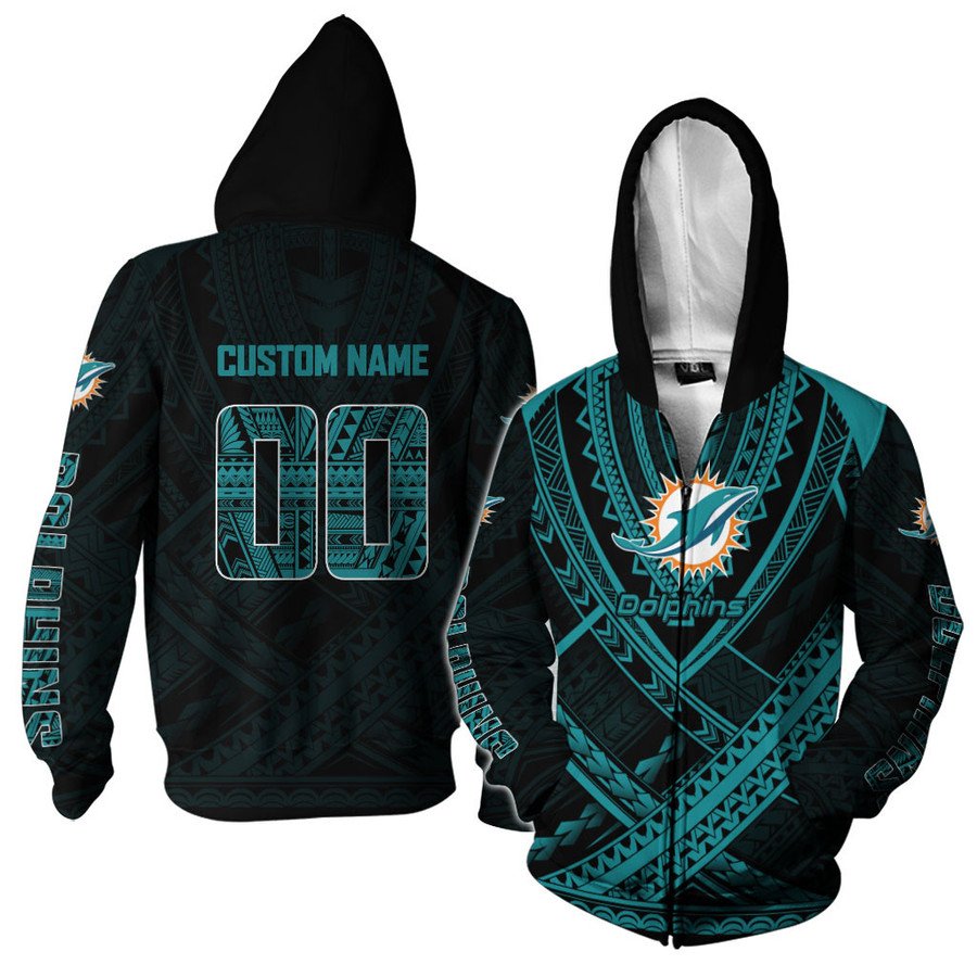 Miami Dolphins Shop - nfl miami dolphins zip hoodie team logo polynesian pattern design custom90647