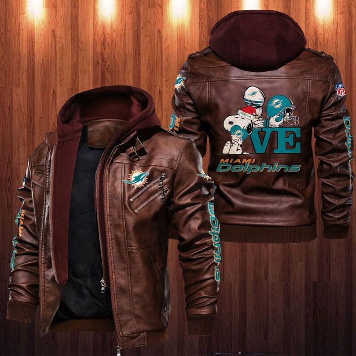 Miami Dolphins Shop - snoopy love miami dolphins leather jacket brown nfl87727