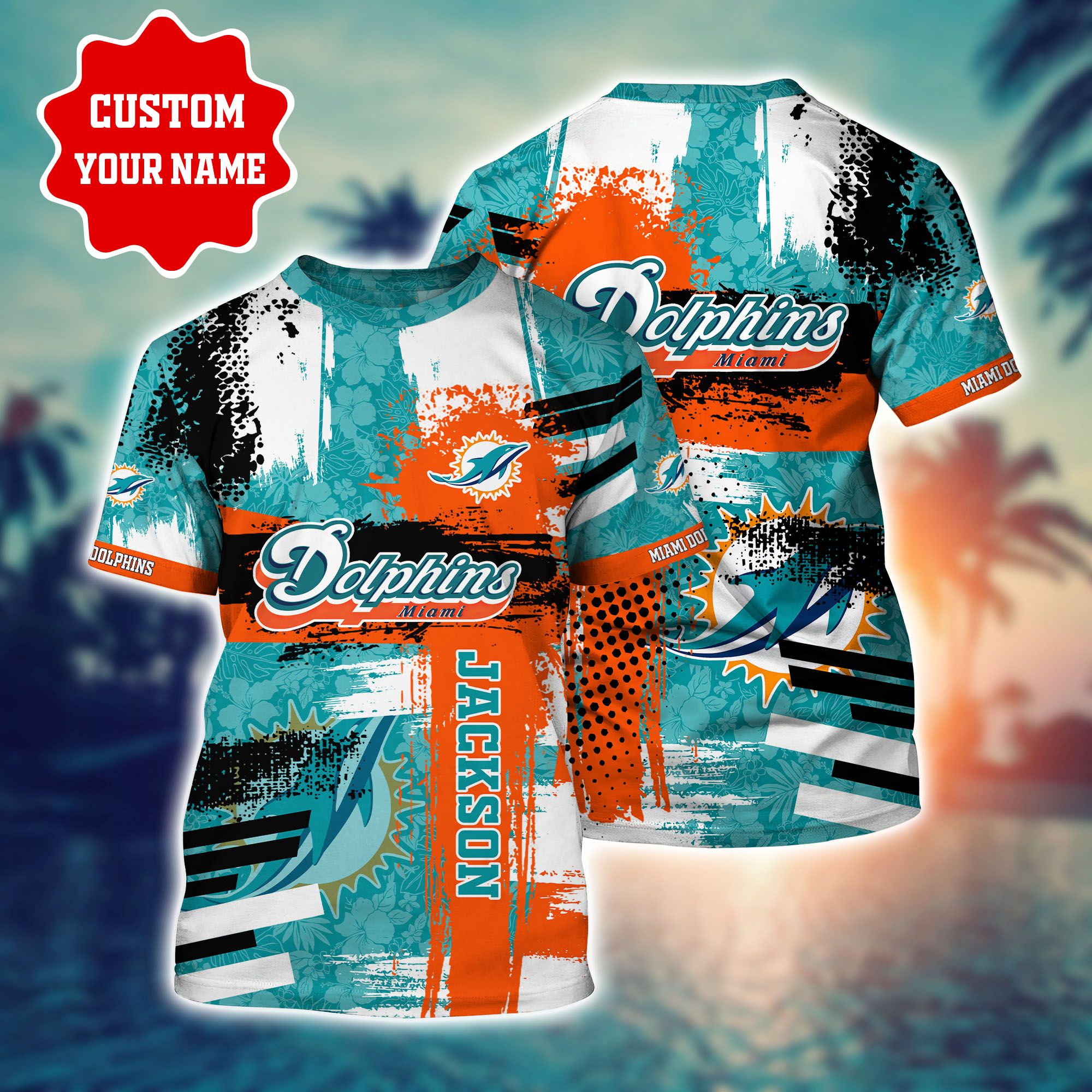 Miami Dolphins Shop - miami dolphins nflhawaiian tshirt style painting custom name83202