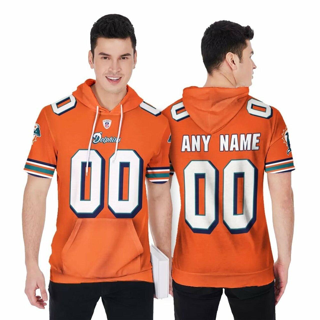 Miami Dolphins Shop - miami dolphins short sleeve hoodie nfl legacy vintage orange jersey style custom your name number35463