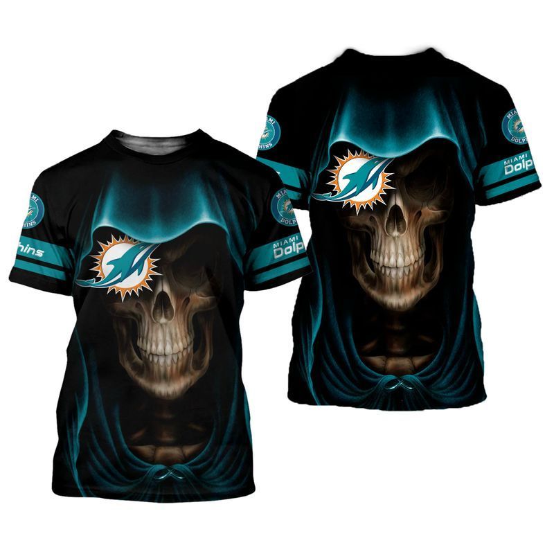 Miami Dolphins Shop - miami dolphins skull all over print nfl tshirt 3d for fans44145
