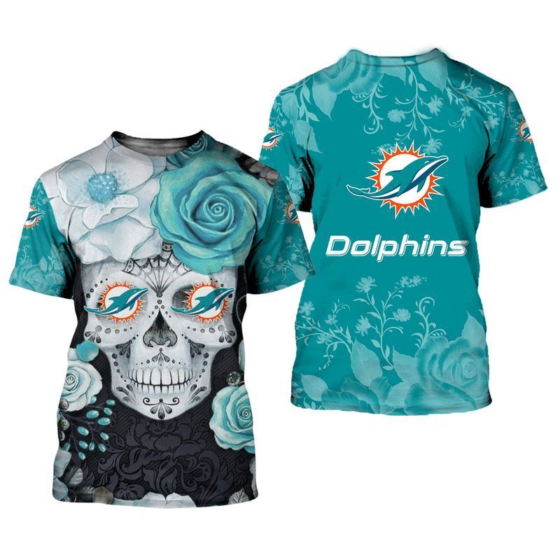Miami Dolphins Shop - miami dolphins skull nfl tshirt 3d for fans33919