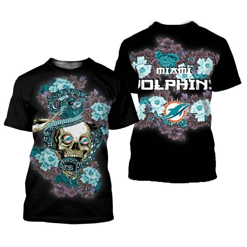 Miami Dolphins Shop - miami dolphins skull nfl tshirt 3d for fans65074