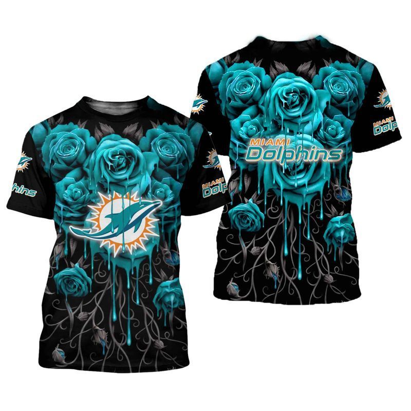 Miami Dolphins Shop - nfl miami dolphins roses nfl tshirt 3d for fans72358