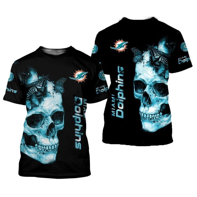Miami Dolphins Shop - nfl miami dolphins skull and butterflies tshirt for fans35029