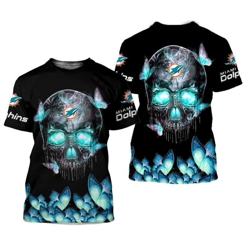 Miami Dolphins Shop - nfl miami dolphins skull butterflies tshirt 3d for fans83624