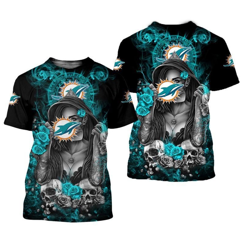 Miami Dolphins Shop - nfl miami dolphins skulls flowers tshirt 3d for fans14983