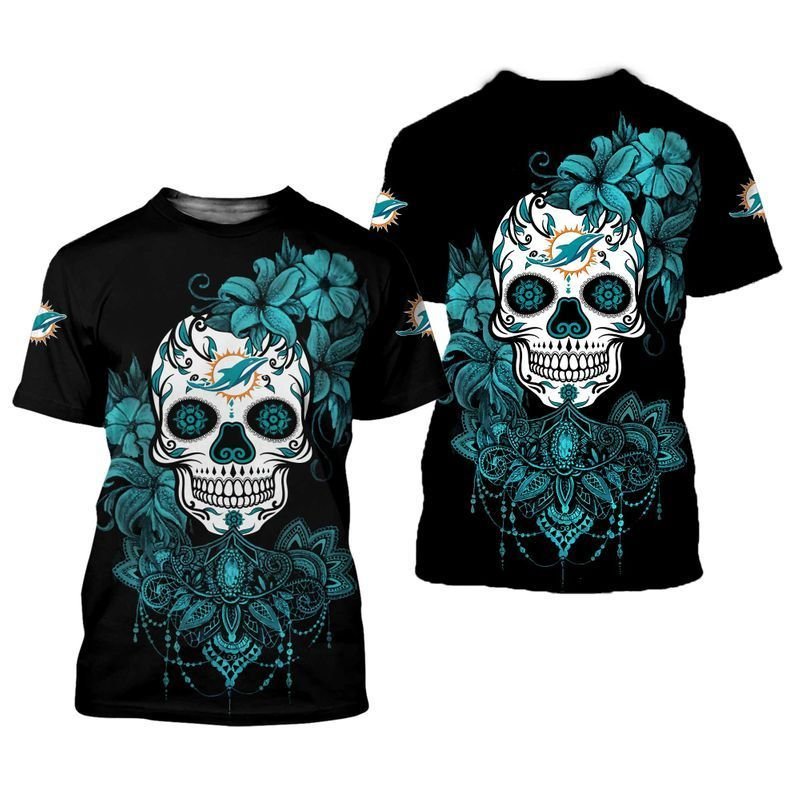 Miami Dolphins Shop - nfl miami dolphins sugar skull tshirt 3d for fans95758