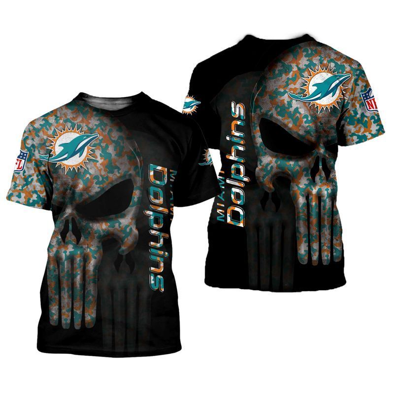 Miami Dolphins Shop - nfl miami dolphins team skull tshirt 3d for fans80426