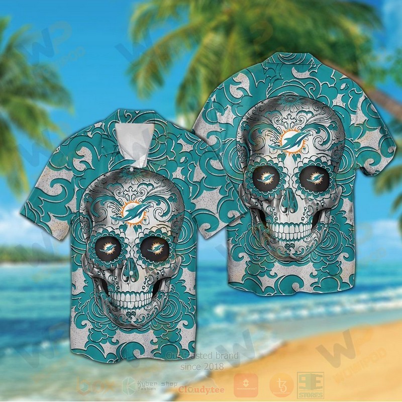 NFL Miami Dolphins Sugar Skull Hawaiian Shirt FOr Fans