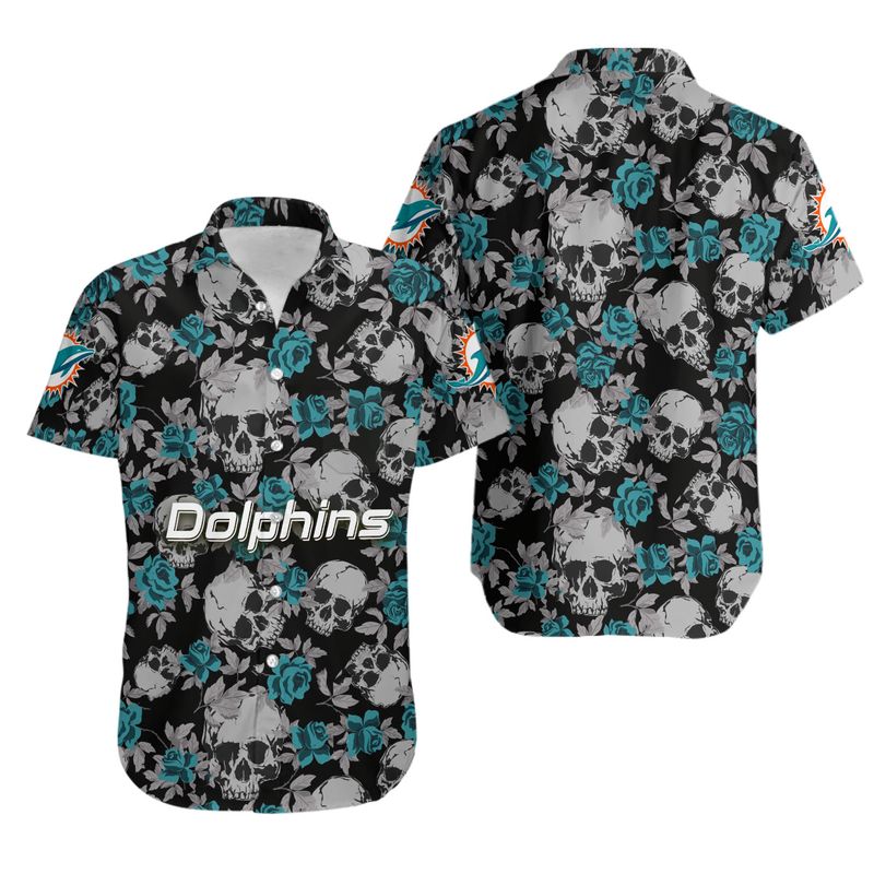 Miami Dolphins Shop - nfl miami dolphins hawaiian shirt roses and skull limited edition86645
